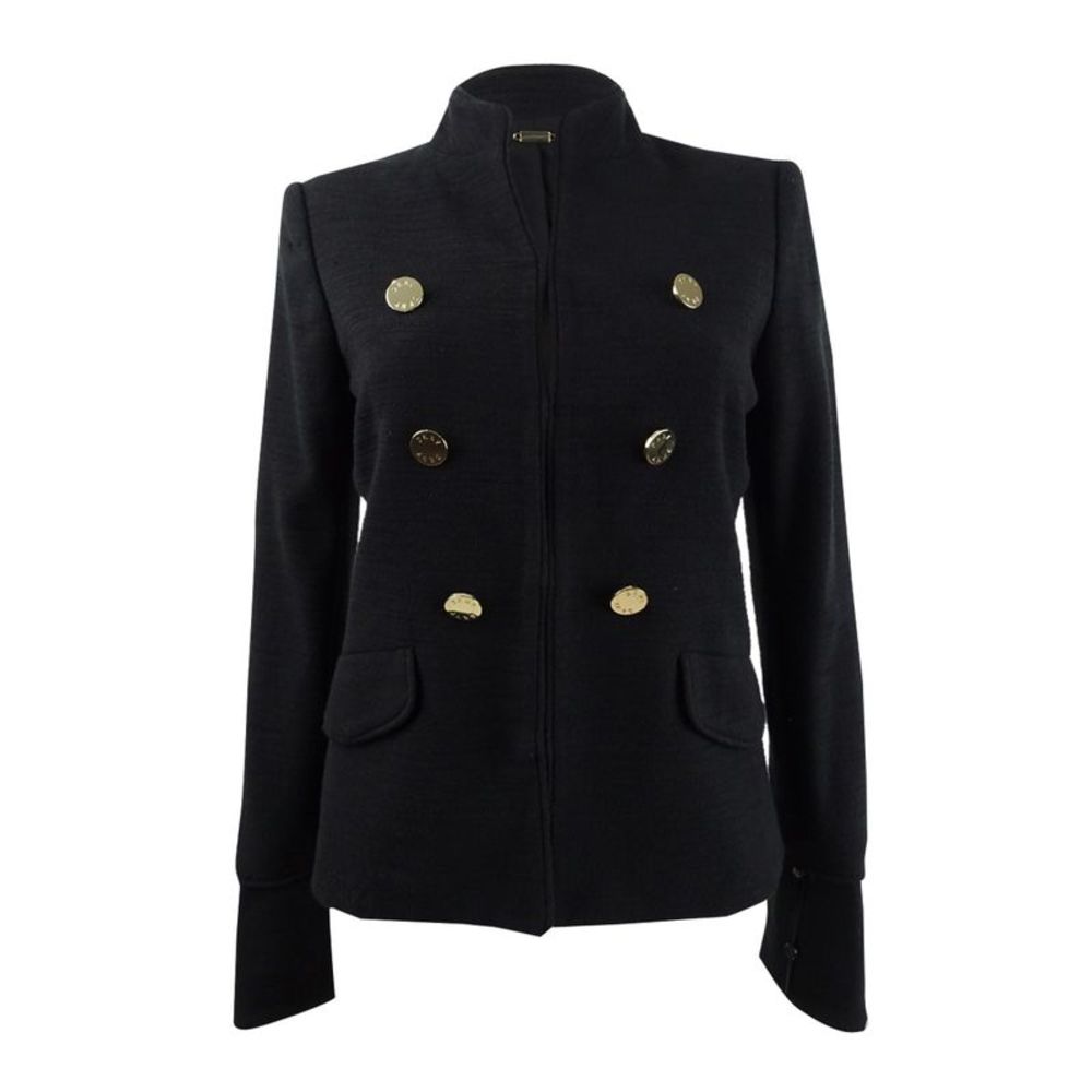 DKNY Women's Stand-Collar Double-Breasted Military Jacket - Black - Picture 2 of 3